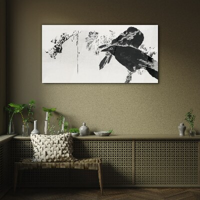 Black bird against the background of nature Glass Print