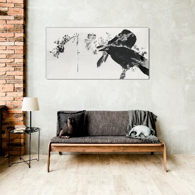 Black bird against the background of nature Glass Print