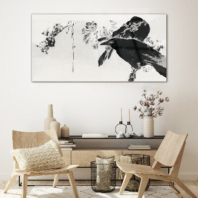 Black bird against the background of nature Glass Print