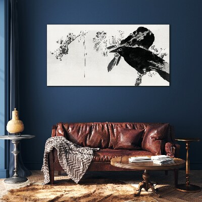 Black bird against the background of nature Glass Print