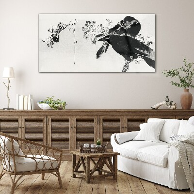 Black bird against the background of nature Glass Print