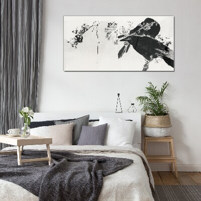 Black bird against the background of nature Glass Print
