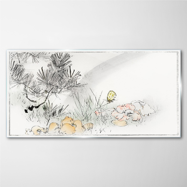Floral landscape with a butterfly Glass Print
