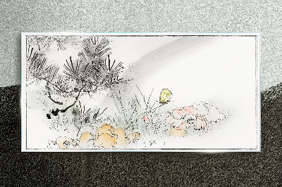 Floral landscape with a butterfly Glass Print