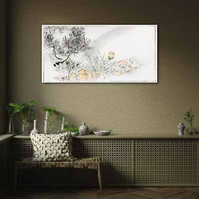 Floral landscape with a butterfly Glass Print