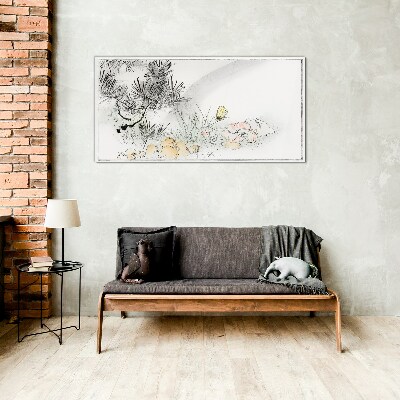 Floral landscape with a butterfly Glass Print