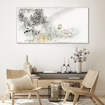 Floral landscape with a butterfly Glass Print