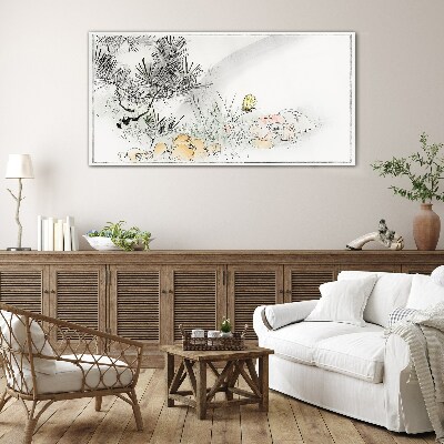 Floral landscape with a butterfly Glass Print
