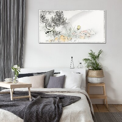 Floral landscape with a butterfly Glass Print