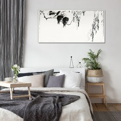 Birds on a branch in white Glass Print