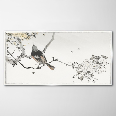 A bird on a branch in delicate colors Glass Print