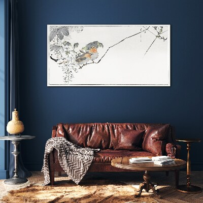 Birds on a branch Glass Print
