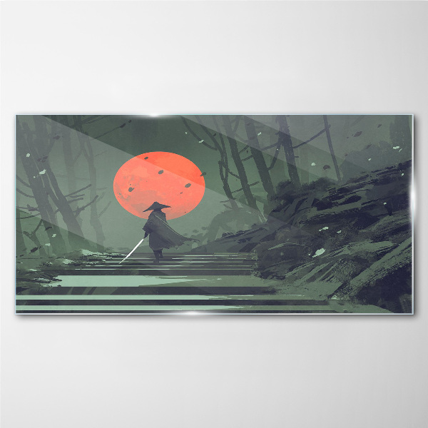 Samurai in the shadow of the rising sun Glass Wall Art