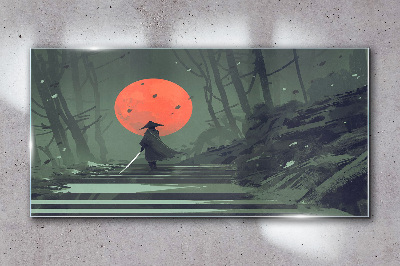 Samurai in the shadow of the rising sun Glass Wall Art