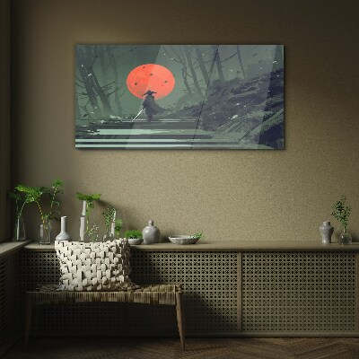 Samurai in the shadow of the rising sun Glass Wall Art