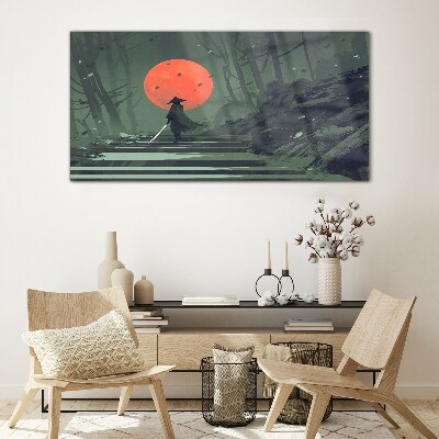 Samurai in the shadow of the rising sun Glass Wall Art