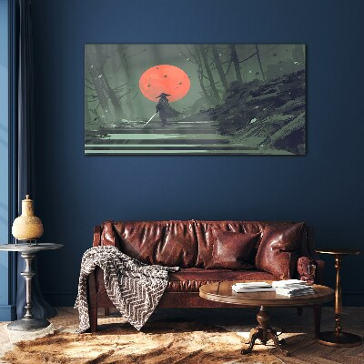 Samurai in the shadow of the rising sun Glass Wall Art