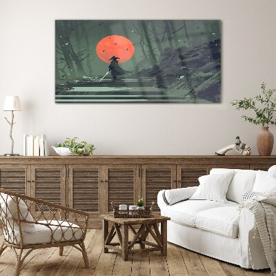 Samurai in the shadow of the rising sun Glass Wall Art