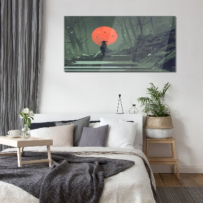 Samurai in the shadow of the rising sun Glass Wall Art