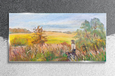 Summer landscape with a figure and a dog Glass Print