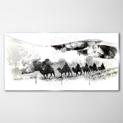 Caravan in black and white Glass Wall Art