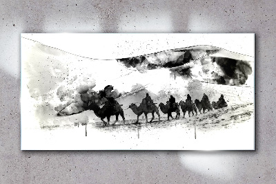 Caravan in black and white Glass Wall Art
