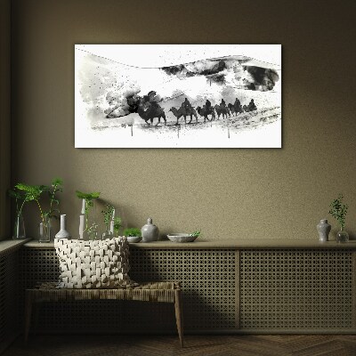 Caravan in black and white Glass Wall Art