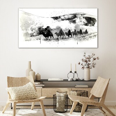 Caravan in black and white Glass Wall Art