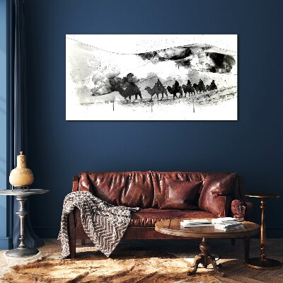 Caravan in black and white Glass Wall Art