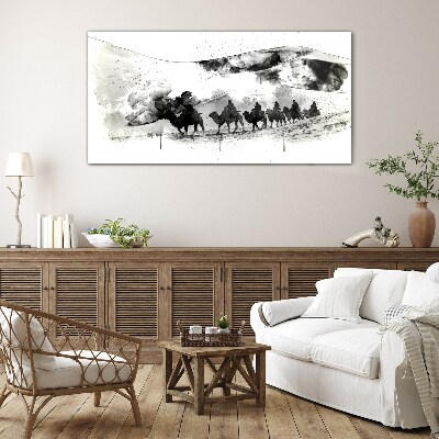 Caravan in black and white Glass Wall Art