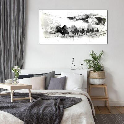 Caravan in black and white Glass Wall Art