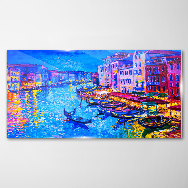 A Venetian night in the glow of colors Glass Wall Art