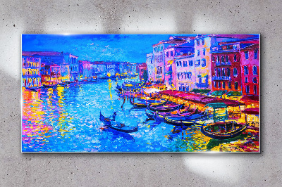 A Venetian night in the glow of colors Glass Wall Art