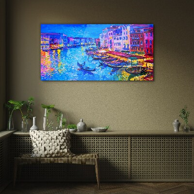 City abstraction boats Glass Wall Art