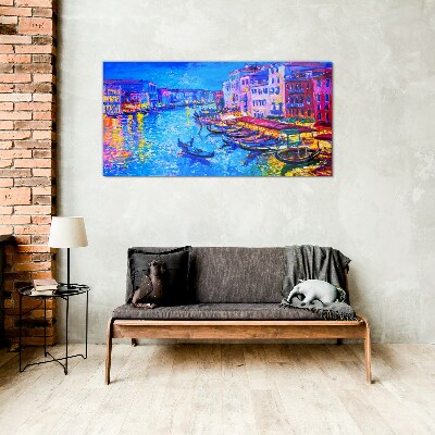A Venetian night in the glow of colors Glass Wall Art