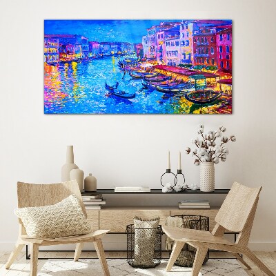City abstraction boats Glass Wall Art
