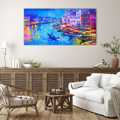 A Venetian night in the glow of colors Glass Wall Art