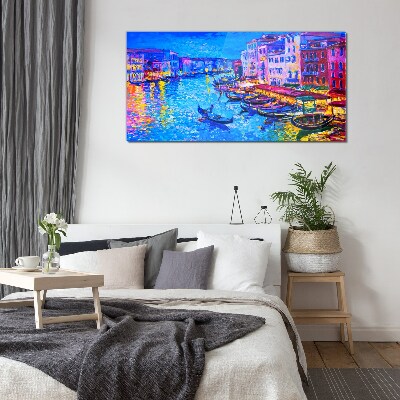 A Venetian night in the glow of colors Glass Wall Art