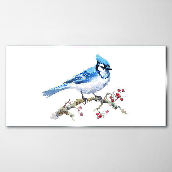 Bluebird on a branch Glass Wall Art