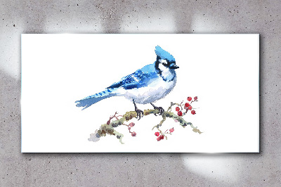 Bluebird on a branch Glass Wall Art