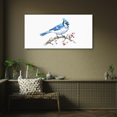 Bluebird on a branch Glass Wall Art