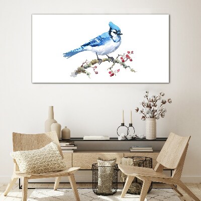 Bluebird on a branch Glass Wall Art