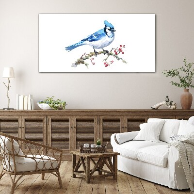 Bluebird on a branch Glass Wall Art