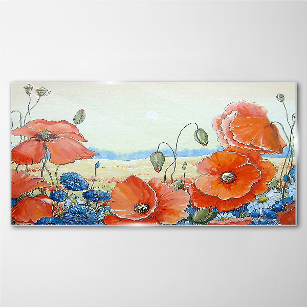 Floral landscape in pastel colors Glass Wall Art