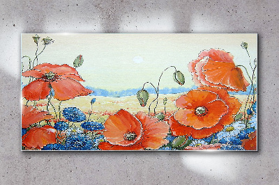 Floral landscape in pastel colors Glass Wall Art
