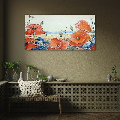 Floral landscape in pastel colors Glass Wall Art
