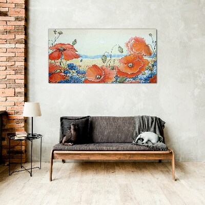 Floral landscape in pastel colors Glass Wall Art