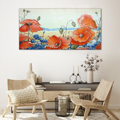 Floral landscape in pastel colors Glass Wall Art