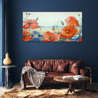 Floral landscape in pastel colors Glass Wall Art