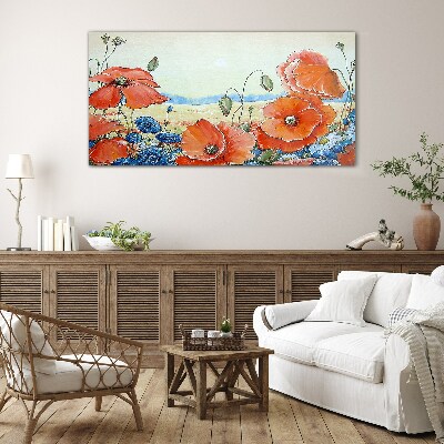 Floral landscape in pastel colors Glass Wall Art
